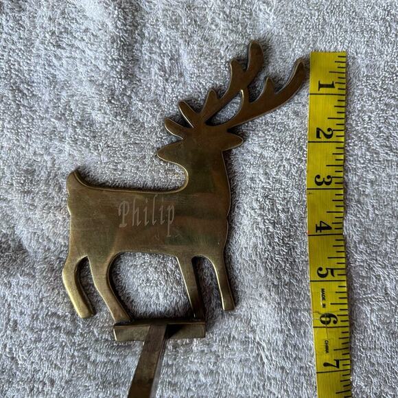 Vintage Solid Brass Reindeer Silhouette Christmas Stocking Hanger Etched Philip - Picture 8 of 8